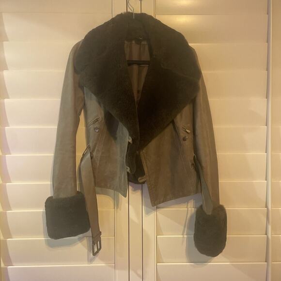 Vintage Ralph Lauren Purple Label Fur Collar Short Jacket Leather Belted Coat 8 - Picture 8 of 16